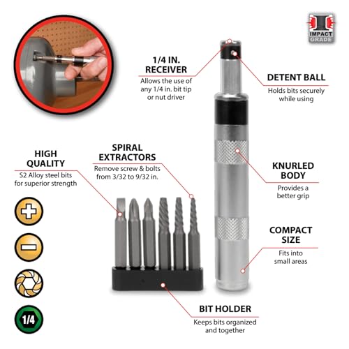 Image of Performance Tool W2503 1 /4-Inch Impact Driver & Extractor And Bits , black