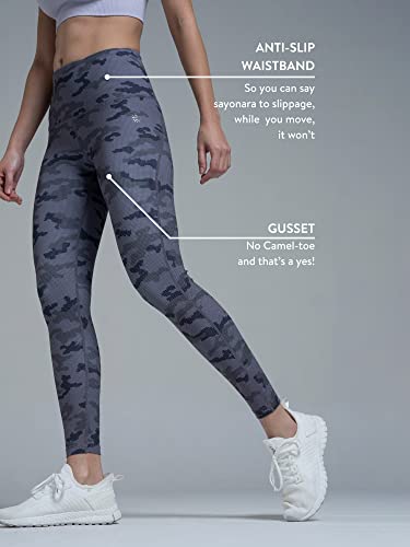 Image of AbsoluteFit Camo Print Tights | Workout Tights for Women | 4-Way Stretch | Leggings for Yoga, Gym, Cardio | Gym Leggings for Women | Sports Leggings | Active Wear (CS600714L Grey L)