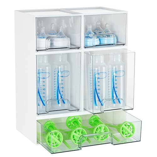 Image of Vtopmart Stackable Storage Drawers Set of 5, Plastic Organizer Bins for Baby Bottle, Beauty Supplies Storage, Ideal for Kichen Countertop, Vanity, Bathroom, Cabinet, Pantry Organization,White