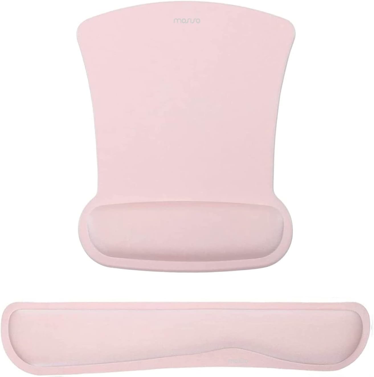 Wrist Rest Support for Mouse Pad & Keyboard Set, Ergonomic Mousepad Non-Slip Base Home/Office Pain Relief & Easy Typing Cushion with Neoprene Cloth & Raised Memory Foam, Pink