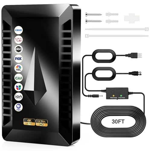 2026 Upgraded TV Antenna, 3200+ Miles Range Digital Antenna for Smart TV Indoor Outdoor, HD Antennas for Local Channels with Amplifier Support All TVs, Clear Reception for 8K 4K 1080P -30FT Long Cable