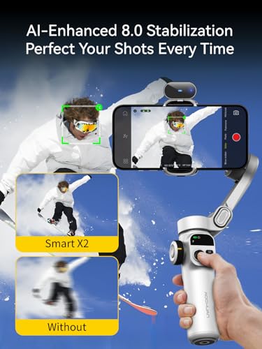AOCHUAN Gimbal Stabilizer for iPhone, Phone Gimbal with AI Tracking Sensor for Vlog Recording, 3-Axis Phone Gimbal with 7.8' Extension Rod and OLED Display for iPhone/Android-Smart X2 AI White — view 3