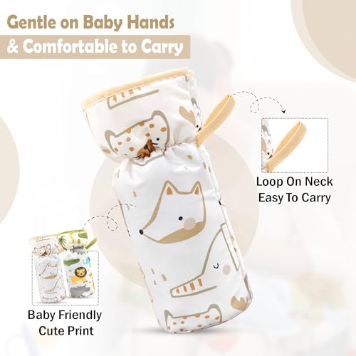 Image of GLUN Printed Baby Feeding Bottle Pouch with Lanyard Pack of 4, Cushioned Cotton Pouch, Keep Warm Baby Drinks, Glass, Plastic Bottle Insulator Bottle Protector Cover