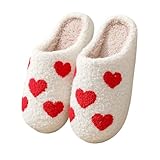 V OPXIN Love Heart Slippers for Women Men Cute Slippers Cozy Plush Warm Slip-on House Shoes for Indoor and Outdoor
