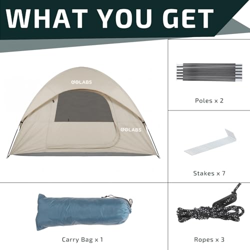 Golabs CT1 2 Person Camping Tent, Easy Set Up in 3 Mins, PU800mm Waterproof w/Mesh Top & Door with Ventilation, Lightweight 4.4lbs Portable Family Tent with Carry Bag &Interior Storage Pockets &Hook - Image 6