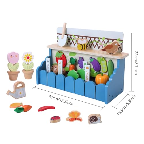Wooden Flower Garden Toy Playset for Toddlers, Pretend Play Vegetable Garden Complete Playset for Kids, Montessori Preschool Learning Toy, Christmas Birthday Gift for Boys and Girls Ages 2-4 - Thumbnail 7