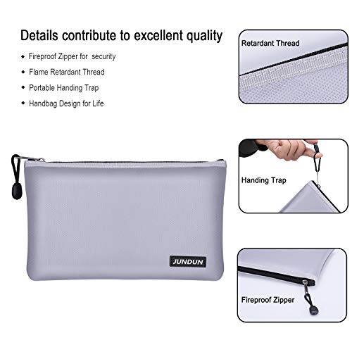 JUNDUN Fireproof Money Bag, 10.6"x6.7" Fireproof and Waterproof Cash Bag with Zipper Closure,Fireproof Safe Storage Envelope for Document,Passport,Jewelry - Thumbnail 2