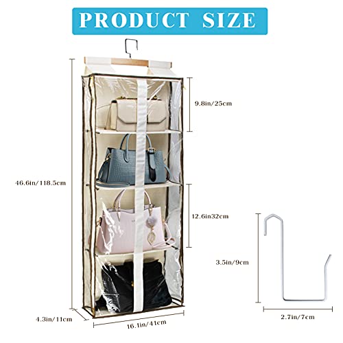 Clear Closet Hanging Handbag Organizer With Zippers, Kmotasuo Easy Access Wardrobe Tote Bag Purse Storage Holder Over The Door Space Saving Shelf Pocket For Bedrooms Living Room #TOP2