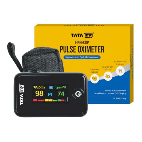 Image of Tata 1mg Fingertip Pulse Oximeter | High Accuracy SpO2 Monitor & Pulse Rate Device | OLED Display | Perfusion Index Indicator | Portable Oxygen Saturation Monitor for Adults