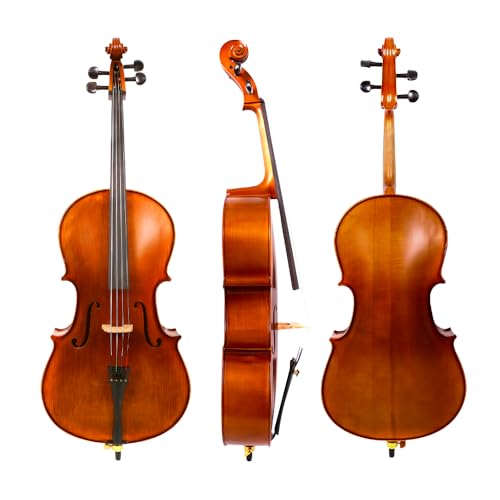 DouscsChart Cello 1/4 4 String Hand Made Cello Package Maple Wood Back and Side Wood Spruce Wood Top Ebony Wood Fingerboard Fittings with Bag and Advance Brazilwood Bow
