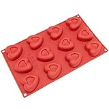 Freshware SM-110RD 12-Cavity Silicone Mini Valentine Heart Muffin, Brownie, Cornbread, Cheesecake, Pudding, Jello Shot and Soap Mold
