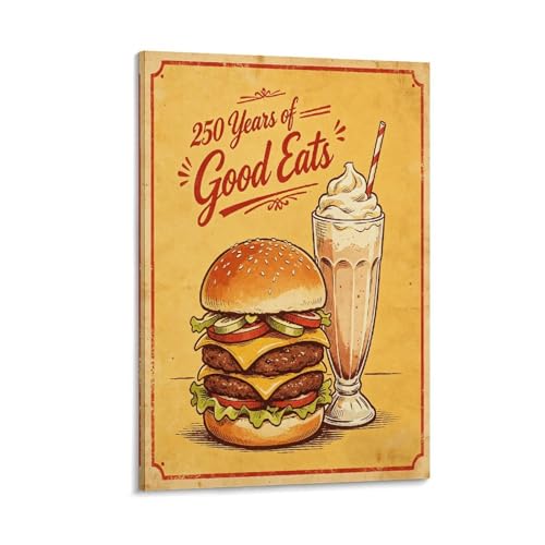 QSKDLAC Canvas Wall Art, America 250 Burger & Shake Pictures