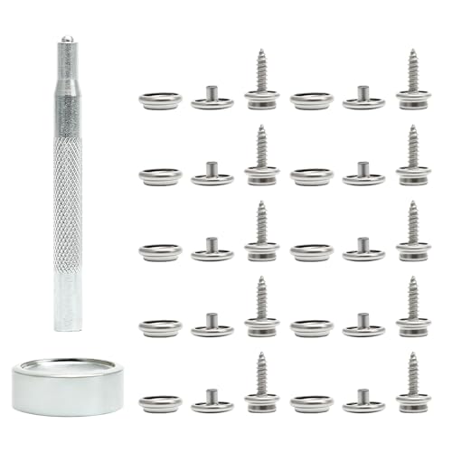 32 Stk Druckknopf Schraubbar 15mm, Druckknöpfe zum Anschrauben Edelstahl 304 mit Befestigungswerkzeuge, Druckknöpfe Schrauben Silber für Leinwand, Holzmöbel und Leder DIY