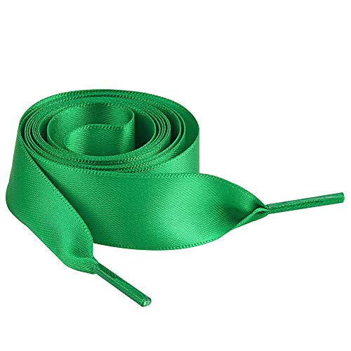 Jamron Platta Siden Satin Band Skosnören 2CM Bred för Sneakers Ballerinaskor Pumps P13 Grön 100CM