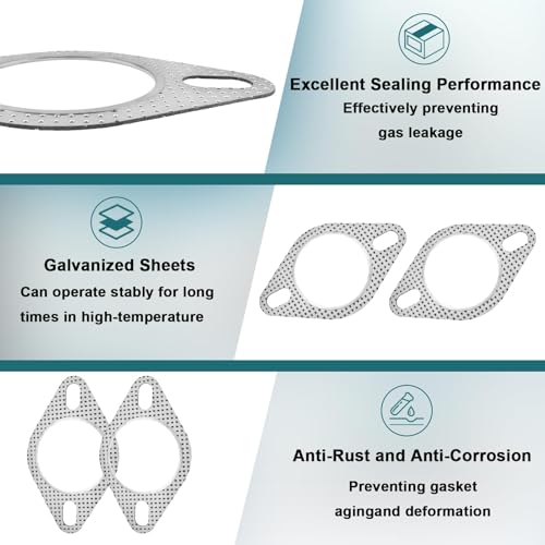 Image of 4 Pcs Car Exhaust Gasket, 2.5-Inch 2-Bolt High Temp Exhaust Manifold Flange Pipe Gasket Turbo, 120-06310-0002 Car Accessories Replacement for Car Exhaust Turbo Headers