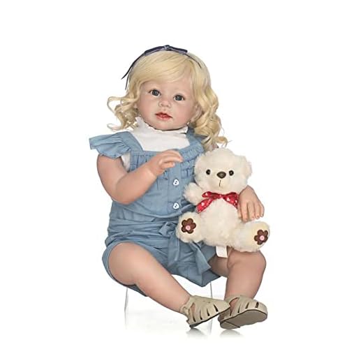 70 cm Reborn Baby Doll Real Ett år gammal proportion Blond lockig tjej med jeansklänning Mjuk vinylblandning Silikontygkropp Icke-tvättbar Handmålad naturtrogen bästa presentset