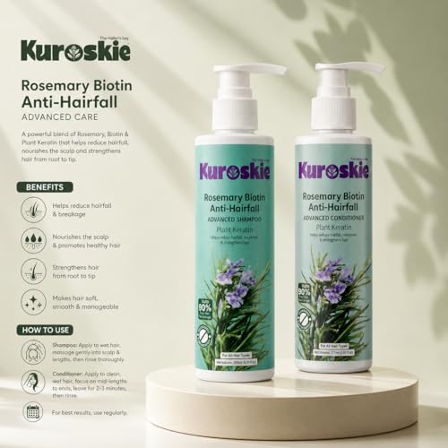 Image of Rosemary Biotin Anti Hair Fall Shampoo & Conditioner | Hair Growth & Strengthening Formula | Plant Keratin | For Men & Women | 200ml + 175ml