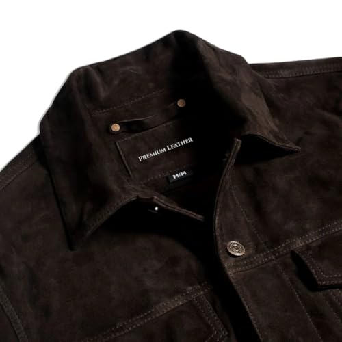 Image of Isaac & David Chicago Men's Vintage Trucker Suede Leather Jacket - Denim Biker Cafe Racer Causal Western Cowboy Jacket