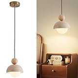 Natural Stone Pendant Light, Wabi Sabi Travertine & Wood Hanging Lamp for Kitchen Island, Hallway, Bedroom, Dining Room Ceiling Decor (Stone Round, 1pcs)