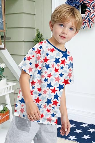 TMSD Kids Independence Day American Flag Short Sleeve T-Shirt Patriotic Tee Tops Blue and Red Stars 3-4 Years2