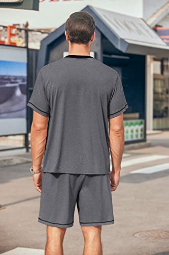 Ekouaer Mens Pajama Set, Soft Short Sleeve Pajamas For Men Lightweight Sleepwear Lounge Pjs Set With Pockets Mens Two Piece Outfits Sets Grey #TOP2