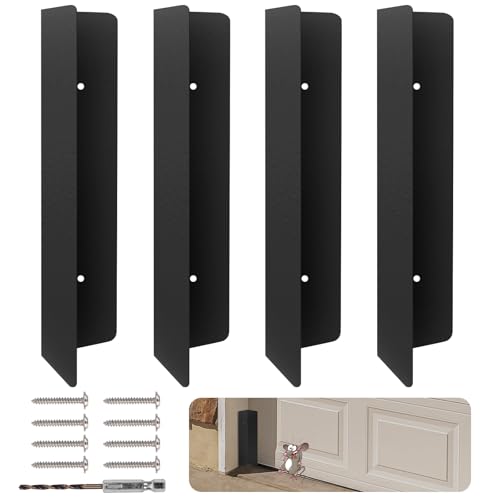 Bompro 4 Pcs Garage Door Seal Mouse Guard Heavy Duty Stainless Steel Garage Door Mouse and Snake Guard Permanent Solution (Black)