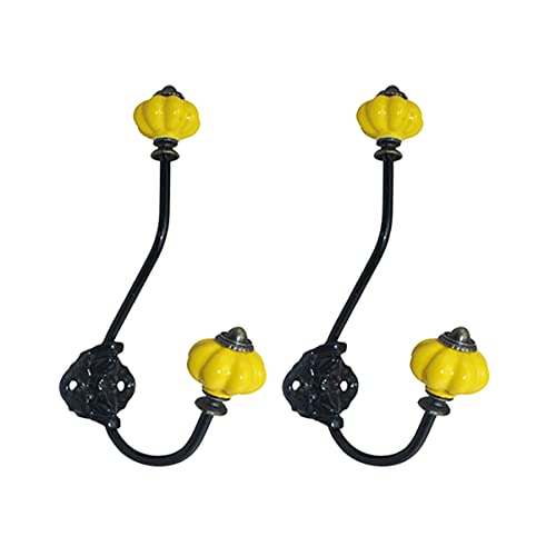 Alipis 2pièces Crochet Mural Fil De Fer Avec Poignée Citrouille Céramique Tridimensionnelle Lot Pour Épingle à Citrouille Et Porte-manteau