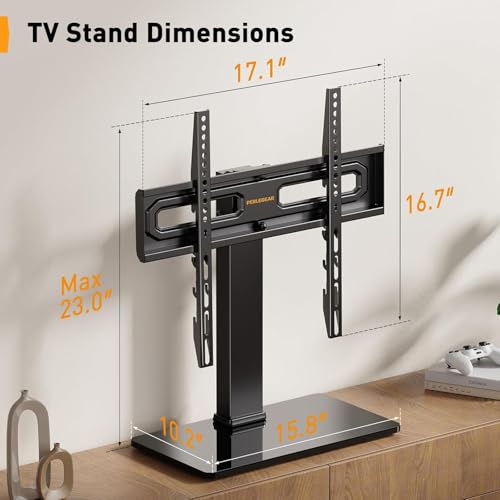 Image of Perlegear Table Top TV Stand Mount, Universal Swivel TV Stand for 32-60,65 Inch LCD /LED /OLED TVs up to 88 lbs with Tempered Glass Base, Height Adjustable TV Base with Tilt, Max VESA 400x400mm