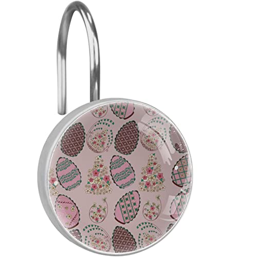 Crochets pour rideau de douche anti-rouille lot de 12 fixations stables œufs de Pâques rose - 2