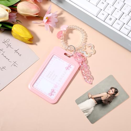 XLIUAX 2 Stück Acryl Fotokartenhalter, Kawaii Photocard Holder mit Schlüsselanhänger Idol Kartenhalter Badge Holder Ausweishalter für Mädchen und Frauen Personalausweis Bankkarte Campuskarte Buskarte