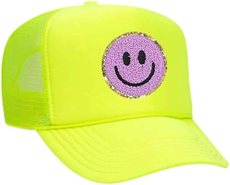 FitCrush Lifestyle SMIILEY FACE Chenille Patch Trucker Hat