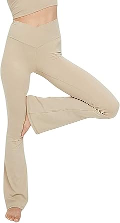 TOPYOGAS Womens Casual V Crossover High Waisted Flare Yoga Pants | Straight Leg Yoga Pants,Buttery soft,4-way stretch fabric,Moisture-wicking,Yoga,Ideal for daily wear, yoga,Workouts