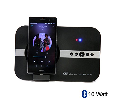 Sistema Hi-Fi micro da 10 Watt per Huawei Ascend P7 P8 P8 Lite. Per Musica Video Youtube Skype immagini e Telefonia, Con Micro USB e Bluetooth e telecomando – altoparlante e docking station – nero