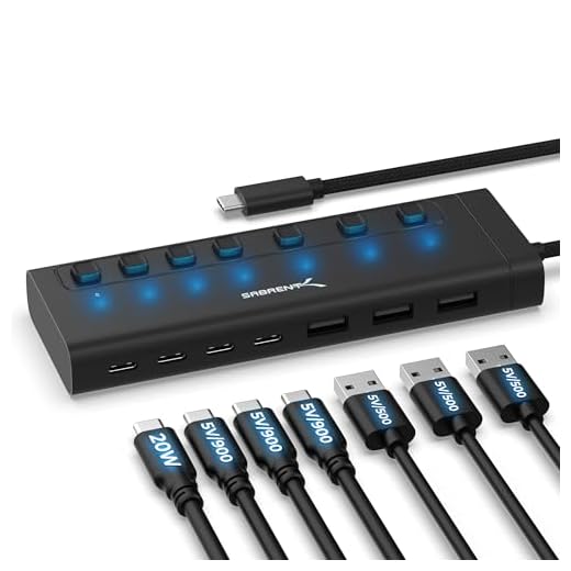 SABRENT 7-Port USB-C Hub with Power Switches