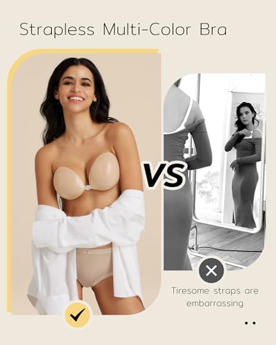 Image of Niidor Sticky Bra Adhesive Strapless Ultra Invisible Push‑up Silicone Bra, Multiple Colors & Sizes Reusable for Women Backless Wedding Dresses