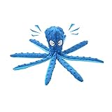 WishLotus Octopus Dog Squeaky Toy - No Stuffing, Plush, Crinkle Paper in Legs, Corduroy Interactive Play & Teething Toy for Small, Medium Dogs (Blue)