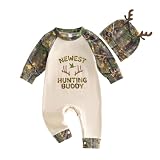 RSRZRCJ Newborn Baby Boy Spring Clothes Hunting Buddy Long Sleeve Romper Jumpsuit Hat Set Fall Outfit (Army Green, 3-6 Months)