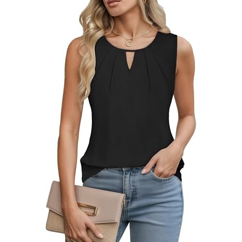 rosemia Womens Tank Tops Summer Dressy Sleeveless Blouses Business Casual Outfits A-Black