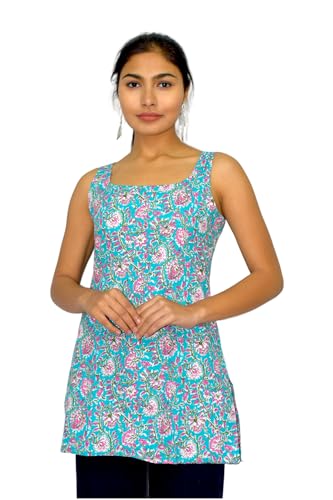 Image of JAIPUR HAND BLOCK Sleeveless Broad Neck Kurti Top S22SF