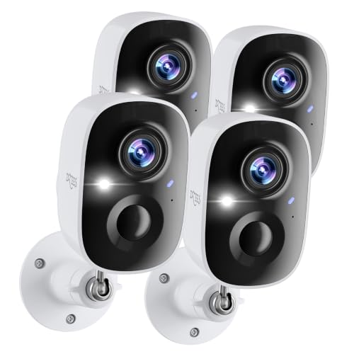 Image of Dzees 2K Wireless Outdoor Security Cameras, Battery Powered, 4-Pack | AI motion detection, spotlight, siren alarm, color night vision, 2-way audio, WiFi, IP66, SD and cloud storage