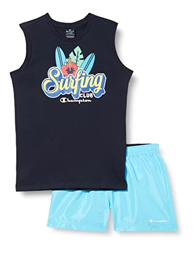 Champion Legacy Back To The Beach Graphic S/L T-Shirt & Beachshorts Completo, (Azul Marino/Celeste), 5-6 Years para Niños