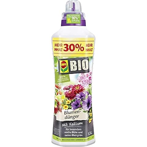 COMPO BIO Blumendünger, Dünger für alle Zimmerpflanzen, Balkonpflanzen und Terrassenpflanzen, Natürlicher Spezial-Flüssigdünger, 1,3 Liter Cover