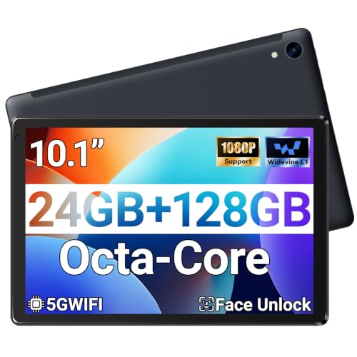 Image of Android 15 Tablet 10 Inch 24GB RAM 128GB ROM 1TB Expand, Octa-Core Processor, Widevine L1 HD IPS Touchscreen, WiFi 6 BT5.3 Dual Camera Face Unlock Tablet, Black