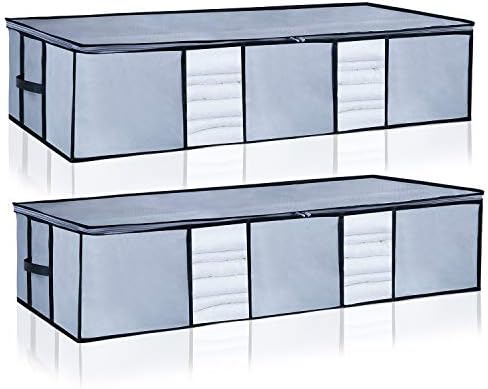 Large Under Bed Storage Organizer Containers [2 Pack] Clothes Organizers Bags with Reinforced Handle and Zipper, Underbed Storage for Clothing, Blankets, Comforters, Shoes, Gray