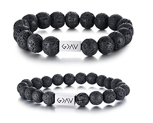 VNOX God is Greater Than Highs&Lows Natural Lave Rock Stone Essential Oil Diffuser Beaded Stretch Bracelet Set