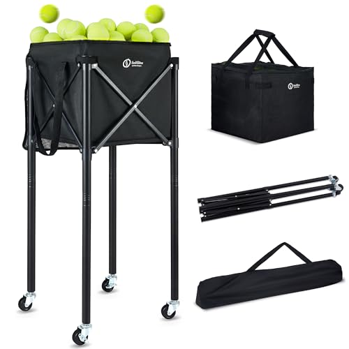 ShelfElites Portable Tennis Ball Hopper & Pickleball Basket Foldable Tennis Ball Cart with Storage Bag Multi-Sport Ball Collector for Training & Practice (Big)