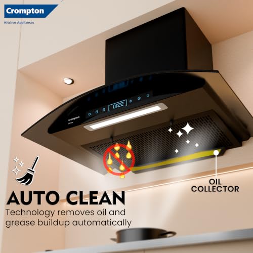 Image of Crompton Airmax BLDC 1600m3 /hr 75cm Curve Chimney| Filterless Thermal Autoclean| Built In Oil Collector| Touch+Motion Sensor Control|10Yrs Motor & 1Yrs Overall Warranty (CHD-AMC75FLE-IND)