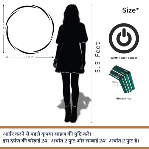 Image of Sunsyze 24 inch Round LED Bathroom Mirror - Dimmable Touch Control, 3-Color Lighting, Frameless Wall Mirror, HD Silver Glass