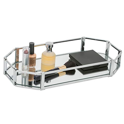 Home Details Mirrored Vanity Tray For Dresser, Perfume, Desk, Cosmetic & Jewelry Organizer, Decorative, Chrome #TOP1
