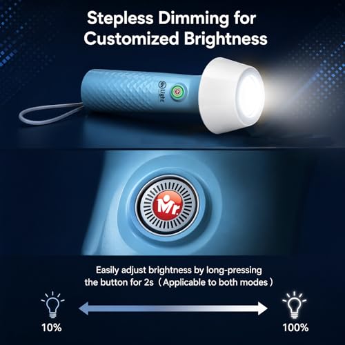 Image of Mr.Light Torch Light Rechargeable with Warm Lamp, 2-in-1 Stepless Dimming Flashlight, Long Runtime 1200mAh Battery, USB-C Charging, Portable for Home, Camping, Power Outage & Daily Use(Aqua Green)
